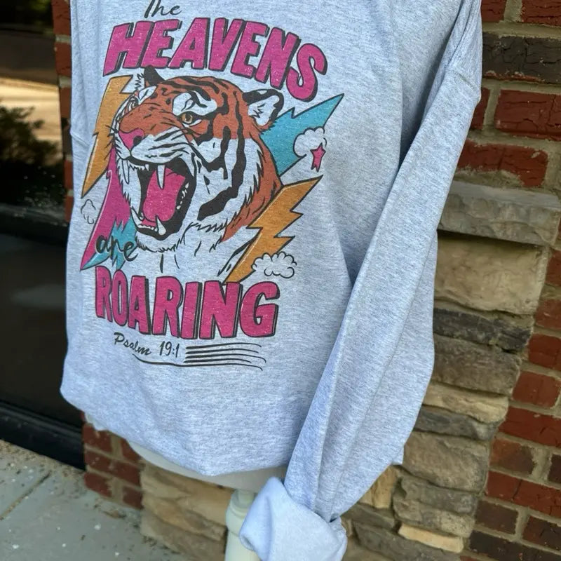Women's Christian Crewneck Sweatshirt - The Heavens are Roaring Graphic Shirt, Crisp Sublimated Print Stays Smooth, Jerzees Unisex Sweatshirts for Women