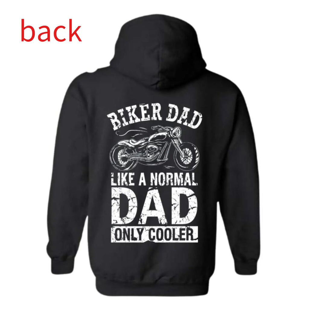 Unisex Biker Dad Graphic Pullover Hoodie Top - Classic Loose Apparel, Soft Sweatshirt with Vivid Print, Customized Sleeves, Motorcycle Casual Wear, Father’s Day Gift for Riders