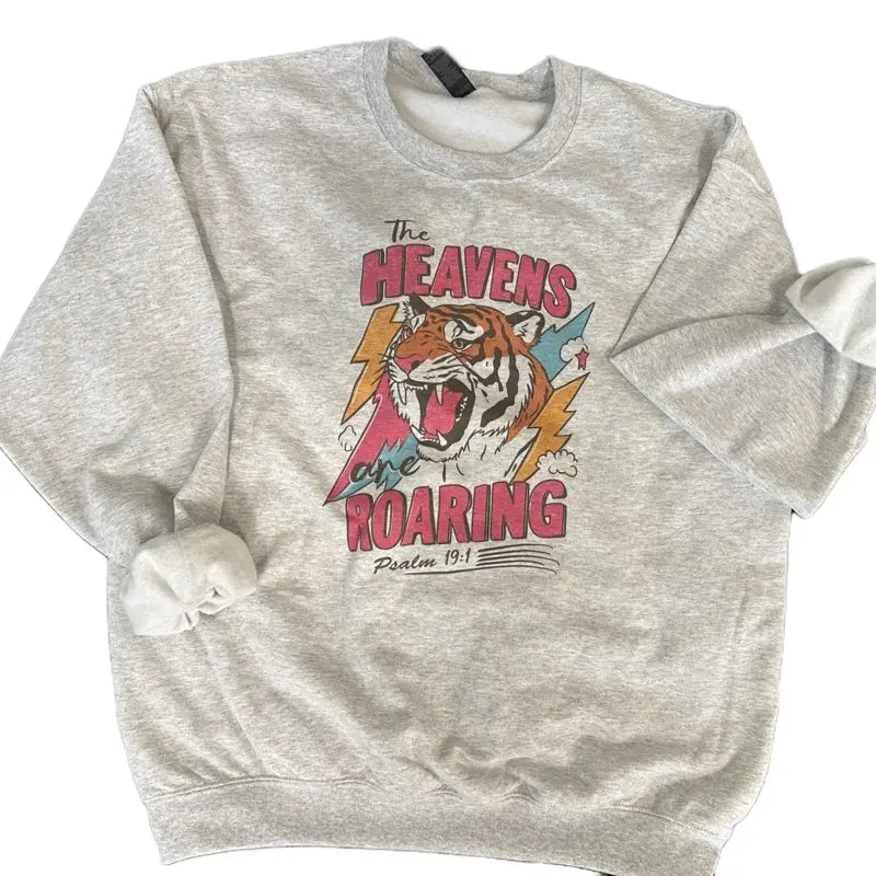 Women's Christian Crewneck Sweatshirt - The Heavens are Roaring Graphic Shirt, Crisp Sublimated Print Stays Smooth, Jerzees Unisex Sweatshirts for Women